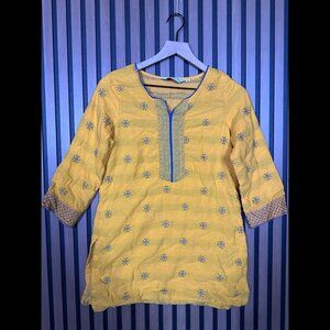Vintage Biba Top EU 36 / US Small Womens Yellow 100% Cotton Woven Side Slit